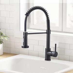 Robinet Cuisine Noir Pivotant à 360° Mitigeur Cuisine Robinet dÉvier à Arc Élevé pulvérisateur escamotable