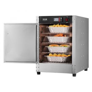 Armoire Chauffante à 4 Niveaux-VEVOR-Étuve Traiteur avec Bac à Eau Chauffe Assiettes Porte Simple et Étagères Réglables