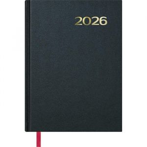 Agenda 2026 Jour par Page - Planificateur Annuel Format A5 (14x20 cm) - Couverture Rigide en Simili Cuir Noir