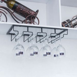 4fentes Porte-Verres bar noir brillant Rack étagère porte verre à vin Suspendu Cocktail bière Rail Support-Verre à supendre Cabinet