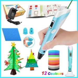 Stylo 3D Bleu pour Enfant Professionnel avec 12 couleurs de Filament PLA 1.75mm  avec Livre de Dessin 3D et Prot&egrave;ge-doigts