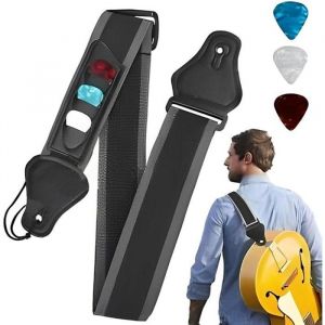 Sangle de guitare - Boucle r&eacute;glable - Sangle de guitare - pour guitares &eacute;lectriques et acoustiques - avec 3 m&eacute;diators - Noir - 130