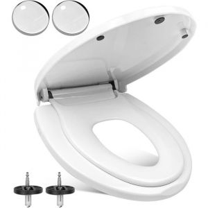 Abattant WC familial avec frein de chutelunette avec r&eacute;ducteur enfant int&eacute;gr&eacute;si&egrave;ge blanc pour adultes et enfantsfermeture douce