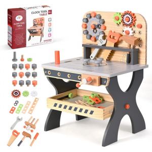 &Eacute;tabli en Bois pour Enfants Outils de Jeu Banc &agrave; Outils en Bois Multifonction Maintenance des simulations Tableau doutils