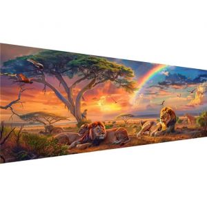 5D Lion Diamond Painting100x40cm Diamond Painting Grand Format Paysage DIY Coucher Soleil Broderie Diamant Painting Kit Complet