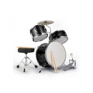 LALAHO - Batterie pour enfants kit de batterie 3 pièces pour débutants avec tabouret à partir de 3 ans - Noir