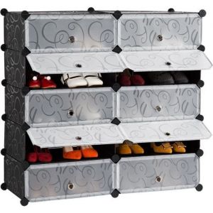 LANGRIA Penderie Etagère à Chaussures Modulable DIY 10 Cube Meuble Rangement Modules en Plastique pour Chambre- Salon Noir et Blanc