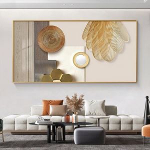 Tableau dart abstrait - Beige doré - Tableau mural XXL - Décoration murale - Grand poster - Sans cadre  - 60 x 120 cm