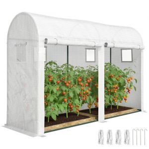 Serre de Jardin - Outsunny - B&acirc;che PE et Ch&acirc;ssis Acier - Porte et Fen&ecirc;tres en Roulante - 300 x 100 x 200 cm - blanc