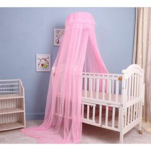 Moustiquaire Ronde Lit B&eacute;b&eacute; Baldaquin D&eacute;cor Blanc (+Support de Serrage) Ciel de lit pour bebe Rose