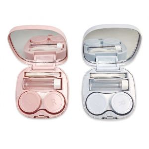 Lot de 2 &eacute;tuis de voyage pour lentilles de contact avec miroir kit de voyage portable pour lentilles de contactBleu/rose