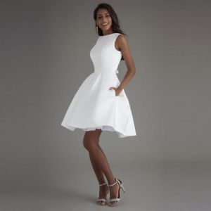 Robe de mariée courte en Satin blanc ivoire robe de mariée bonne qualité robe de cérémonie de mariage