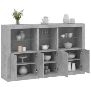 SALE 2025Meuble bas bahut vaisselier - Buffet avec lumi&egrave;res LED - Gris b&eacute;ton - 162x37x100 cm755 Kg 5583