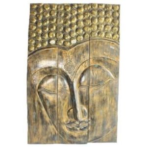 D&eacute;coration Murale - Fine Asianliving - Panneau de Bouddha - Bois Fait Main - L 90 x H 140 cm - Multicolore