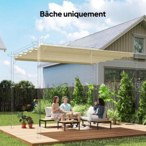 Toile de toit pour pergola tonnelle r&eacute;tractable de 4 x 3 m - toile uniquement 350 x 260 cm cr&egrave;me