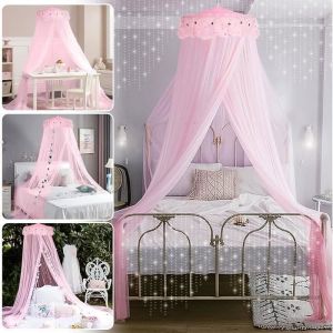 Ciel de lit Moustiquaire Ciel de Lit Princesse Moustiquaire Dôme Polyester Décoration pour Chambre Bébé ou Enfant (Rose)