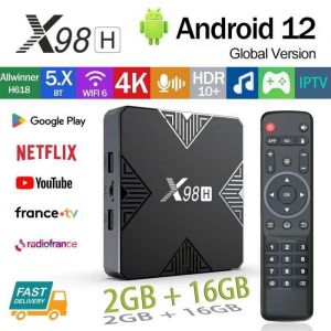 Android TV box Boitier iptv X98H Lecteur Multimédia de Diffusion en continu Android 12.0/Boîte TV 4K 64 Bits WiFi6 2 GO+16 GO