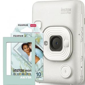 Appareil photo instantané hybride Fujifilm Instax mini LiPlay Misty White avec papier 1x10 et cadre magnétique Akyta.