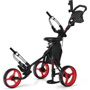 GOPLUS Chariot de Golf à 3 Roues Pliable Pousser Tirer DeluxeChariot De Golf ManuelOuverture Facile 130x75x98.5-1155cm