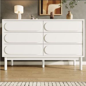 Buffet Blanc avec 6 Tiroirs Meuble Bas Buffet Salon Commode Moderne Armoire de Cuisine 120x40x75 cm Meuble dentrée Elégant