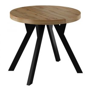 Table Ronde d&eacute;cor WOTAN &ndash;Extensible de100 &agrave; 200 cm  Balut Home  Pied Central en Y Noir Salle &agrave; Manger Moderne
