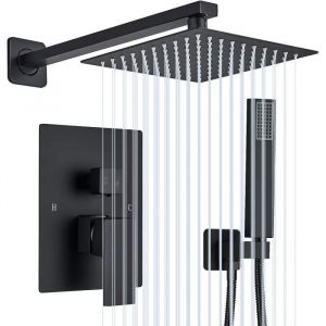 Colonne de Douche Encastrée Noir-Lation Système Douche Encastrable Technologie dinjection dair avancée-Tête de douche carrée 30cm