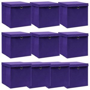 vidaXL Bo&icirc;tes de rangement et couvercles 10pcs Violet 32x32x32cm Tissu
