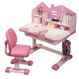 Bureau détude pour enfants avec chaises Bureau Enfant Bureau et bibliothèque pour enfantRéglable en hauteurRose