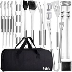 VILDE Untensile de barbecue 33 pièces - Acier inoxydable mallette de transport accessoires pratiques pour barbecue