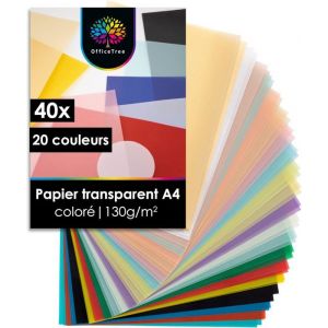 40X Papier Calque Couleur A4 130G/M² - 20 Couleurs - Papier Calque Imprimable - Papier Vitrail Couleur Transparent - Papier T