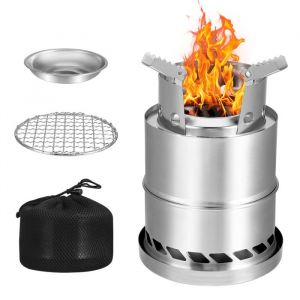 Rechaud a Bois Portable/Réchauds de Camping à Gaz Réchaud de Camping en Acier Inoxydable Rechaud Survie Mini Poêle à Bois Pliable