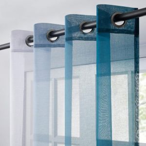 Topfinel Rideaux Courts 140x160cm 2 Panneaux Voilage Fenetre Draperies &agrave; Oeillet Voilage Int&eacute;rieurs pour Salon Chambre Bleu Canard