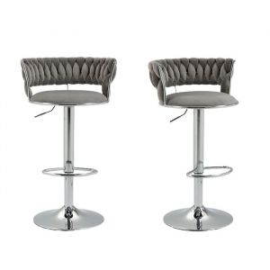 Lot de 2 Tabouret bar Hauteur réglable Rotation à 360° Scandinave moderne 54x46x97cm Gris