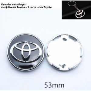 Lot de 4 centre de roue cache moyeu Remplacement pour Toyota 53mm + 1 porte - cl&eacute;s Toyota