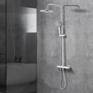 Colonne de douche thermostatique - STANEW - Syst&egrave;me thermostatique 38&deg;C - Pomme ronde ABS - Hauteur r&eacute;glable 110 cm