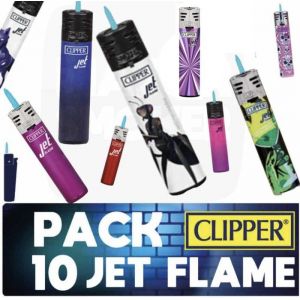 Clipper - Lot MIX 10 Briquets Clipper JET FLAME rechargeable tempête chalumeau - mélangées Multicolore + 1 cadeau surprise !