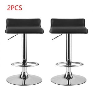Tabouret de bar lot de 2 design en cuir simili et métal chromé - OUTAD - Réglable - Noir