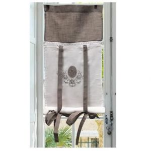 Autrefois Rideau enrouleur et brise bise 80 x 160 cm Lin Royal Lin brodé Voilage Broderie Style Charme Petit Rideau Fin