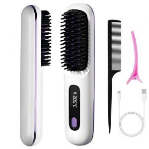 TTLIFE Brosse à Lisser Brosse à Lisser sans Fil pour Coiffure 3 Niveaux de température Mini lisseur Brosse Lisser Rechargeable