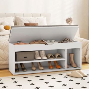 Banc à Chaussures Entrée - RELAX4LIFE - Coussin Amovible - 3 Étagère de Rangement - 1 Petit Compartiment - Charge 150KG -Blanc