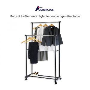 Portant à vêtements double tige rétractable QUIIENCLEE - Noir et argent - Métal - 84-150 x 42 x 108-170 cm