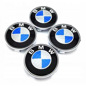 BEQ - 4 x 68mm BMW carbone bleu blanc Logo Caches Moyeu Centre Roue Enjoliveur