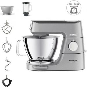 KENWOOD KVC85.124.SI - Robot pâtissier Titanium Chef Baker - 2 bols en inox 3,5L et 5L - Balance intégrée 6kg - Blender 1,8L - 1200W