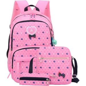 Sac à dos impression multifonction-Voyagesscolaireloisirs école collège primaire toile Sac Cartable pour enfant fille femme rose