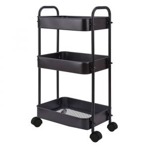 Chariot de service en métal noir à 3 plateaux avec roues pivotantes desserte cuisine à roulettes - L 45 x p 30 x H 78 cm