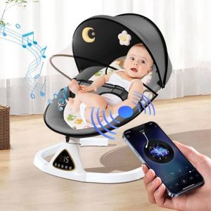 Transat &eacute;lectrique pour b&eacute;b&eacute; - Musique Bluetooth + 5 vitesses de balancement + Pare-soleil anti-moustiques + T&eacute;l&eacute;commande