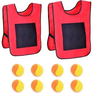 2 pcs Lancer la balle giletavec 8 Balle Collantepour Enfants Jeux dAire de Jeux ExtéRieure Intérieure - rouge