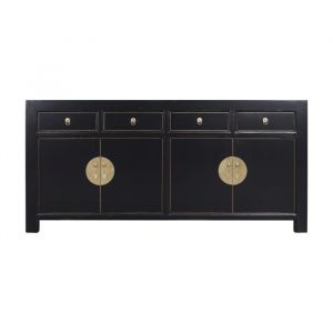 Buffet Commode Chinois Onyx Noir - Fine Asianliving - L 180xW40xH85 cm - Bois Massif - Laqué
