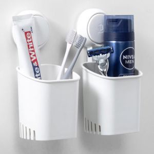 Porte-brosse à dents lot de 2 – Support à ventouse étanche pour brosse à dents électrique de salle de bain blanc
