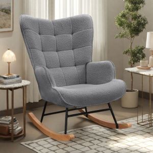 Fauteuil à Bascule Chaise à Bascule Rocking Chair Revêtement Tissu Gris Style Scandinave Pour SalonChambreBalcon 75x68x92cm